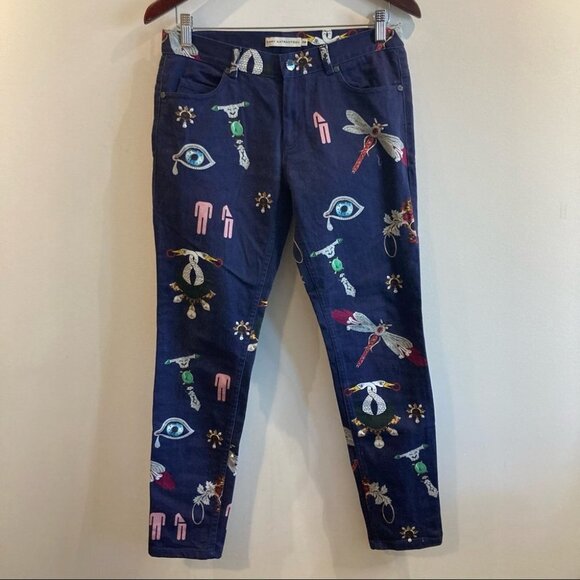 MARY KATRANTZOU SZ 28 Celebrity Designer Symbol Skinny Mid-Rise Jeans - Picture 2 of 8